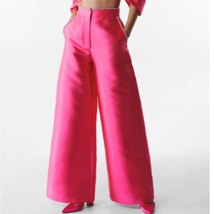 Nasty Gal Pink Diamanté Embellished Wide Leg Pant Sz 4